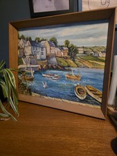 Oil on board Coverack Harbour Cornwall 1974 Joseph Titman Vibrant coastal art