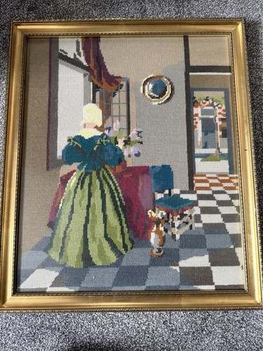 Vintage framed needlepoint - vintage,