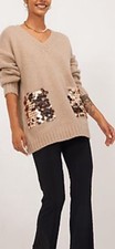 MALISSA J ONE SIZE TAUPE BRUSHED WOOL SEQUIN POCKET JUMPER BNNT