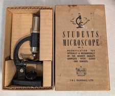VINTAGE STUDENTS MICROSCOPE OIGINAL BOX J&L RANDELL 44X MAGNIFICATION