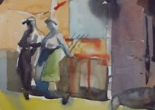 Original Watercolour, 'Market with Figures', 1950's, Artist Unknown