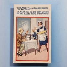 Comic Postcard 1930 Waitress Uniform Cafe Hairpins In Soup Old Man Spatz