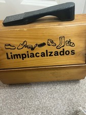 Vintage Wooden Shoe Polish Shine Cleaning Kit Storage Box Angled Foot Rest