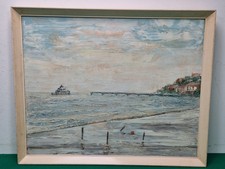 Framed 1980 Pier Seascape Oil