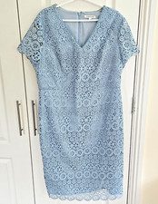 FENN WRIGHT MANSON 18 Crochet Lace Dress Pale Blue Occasion Wedding Races Ascot