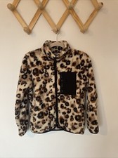 TU Brown Black Leopard Animal Print Zip Up Fleece Jacket, Size 8