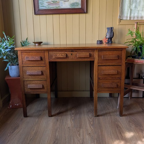 Vintage oak twin pedestal desk - twin,