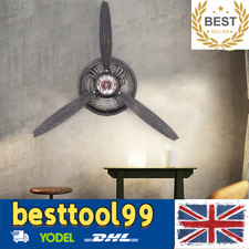 Propeller Aeroplane Metal Wall Clock Industrial Retro Air Aviation Home Decor