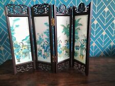 Oriental Mini Folding Panel Screen Divider Chinese Decor Room Office Antique