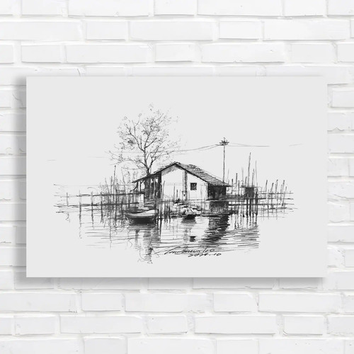 Lakeside cabin sketch black - cabin,