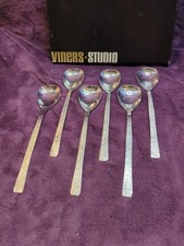 6 Vintage/Retro Viners Studio "Bark" Boxed Stainless Steel Dessert Spoons - VGC