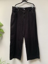 M&S Wide Leg Corduroy Trousers Size UK 20 LONG Black Needle Cord NWOT