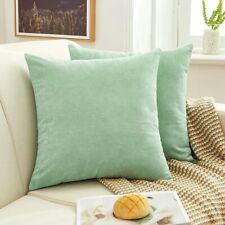 2 Cushion Covers Light Green Thick Chenille Square Throw Pillowcase 18 inch 115