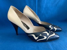 Renata Ivory & Blue Stiletto Court Shoes Uk6.5 EU39.5 Leather Upper & Sole