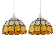 Set of 2 Tiffany Amber Easy Fit Pendant Shades Ceiling Lightshades