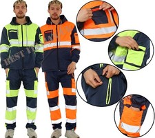 Men's High Visibility Hooded Waterproof Jacket & Trouser Set Workwear Tracksuit