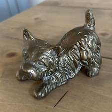 Large Rare Heavy Brass West Highland Scottish Terrier Playful Puppy Dog Vintage 