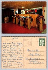 Postcard of Unique Bar Interior with Saddle Stools and Vintage Decor