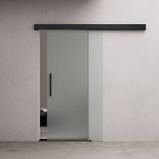 Home Interior Sliding Door Tempered Glass Fully Frosted Black Track System 8mm