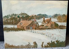 Winter Farming Snow Scene Oil
