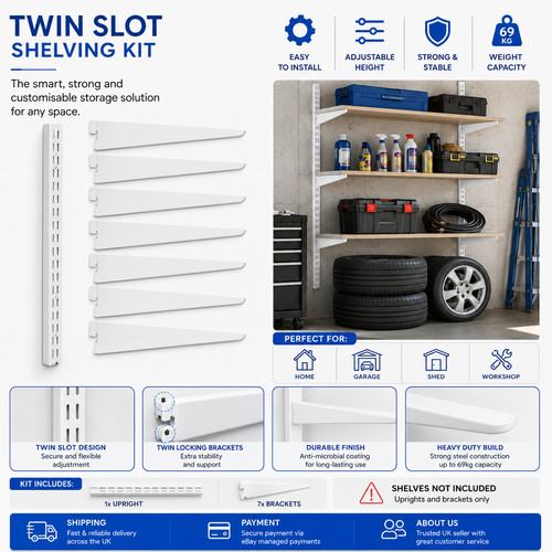 White twin slot shelving - twin,