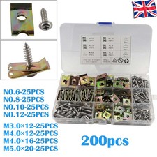 200pc/Box Assorted Spire Clips U Nuts Captive Speed Fasteners Self Tapping Screw