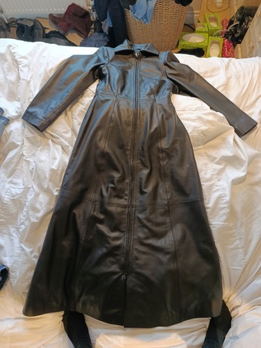 Black real leather long - black,
