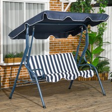 3-Person Garden Swing Chair w/ Adjustable Canopy  Blue Stripes