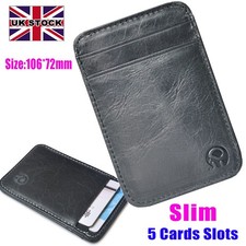 Slim Leather Wallet Card Holder Front Pocket Wallet Credit ID Pocket Thin Black