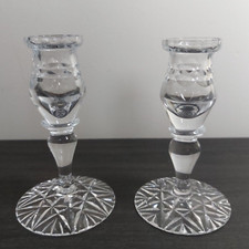 Crystal Candle Holder x2 Candlestick Dinner Taper Candles Clear Cut Glass 13.5cm