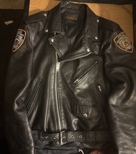 VINTAGE-RETIRED -OBSOLETE-N.Y. 100% LEATHER BLACK MEN’S POLICE JACKET. SIZE 48
