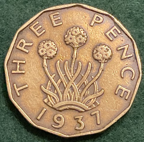 1937 three pence coin - 1937, coin.