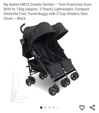 My Babiie MB12 Twin Double Pushchair Stroller Grey