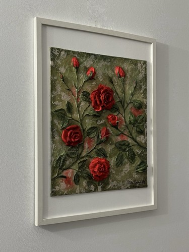 Textured floral painting red - textured,