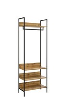 Industrial Narrow Open Wardrobe Clothes Storage Unit Hanging Rail 4 Shelves Oak