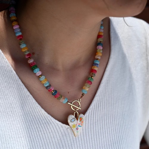 Colorful glass beads heart - glass,