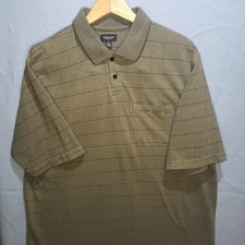 Van Heusen Mens XL Polo Shirt Brown Plaid/Windowpane Short Sleeve Cotton Blend