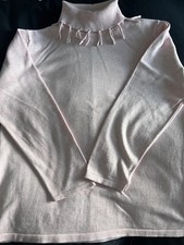 Women’s Cotton Knit Polo Neck Jumper with Tassels by Marbles Size L  in Pink