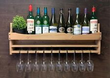 Wine Rack Shelf Bottle & 10 Glass Holder Drinks Home Bar Large Wooden (10WO)EL