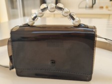 Zara Jelly Summer Handba Bag Adjustable Strap Black Pearl & Clear Beaded Handle 