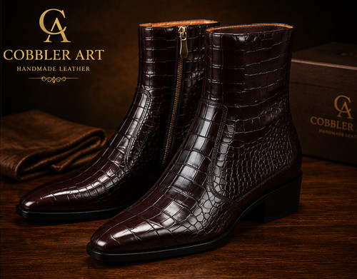 Men cuban heel leather boots - cuban,