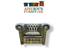 Retro Vintage Chesterfield Club Chair | Distressed Olive Green Leather Armchair