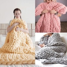 Luxury Chunky Wooly Hand Knitted Cable Knit Blanket Sofa / Bed Throw 120x150cm
