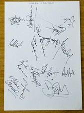Hand Signed A4 Team Sheet -