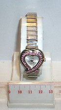 LADIES SPARKLY HEART SHAPE EXPANDING BRACELET WATCH - PINK STONES