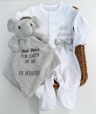 NNewborn baby clothes sleepsuit comforter teddy bear girl boy personalised SALE