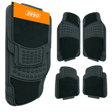 4PCS HEAVY DUTY UNIVERSAL BLACK CARPET & RUBBER CAR MAT SET NON SLIP VAN MATS