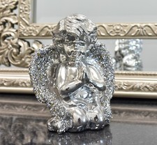Baby Angel With Wings Beautiful Crushed Diamond Jewel Sitting Angel Silver