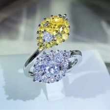 925 Silver Yellow Diamond Twist Ring Adjustable D13