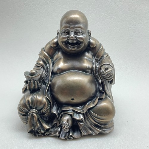 Laughing buddha statue - laughing, bronze